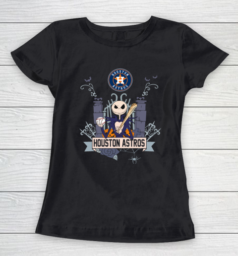 MLB Houston Astros Baseball Jack Skellington Halloween Women's T-Shirt