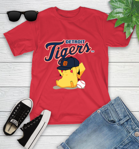 MLB Pikachu Baseball Sports Detroit Tigers Youth T-Shirt 10
