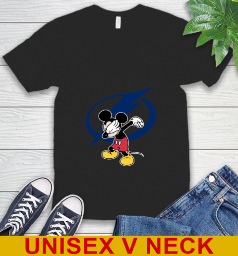 Tampa Bay Lightning NHL Hockey Dabbing Mickey Disney Sports V-Neck T-Shirt - Image 3