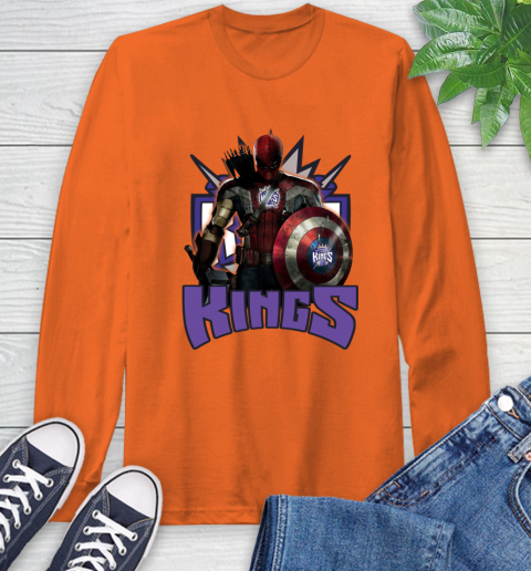 Sacramento Kings NBA Basketball Captain America Thor Spider Man Hawkeye Avengers Long Sleeve T-Shirt 5