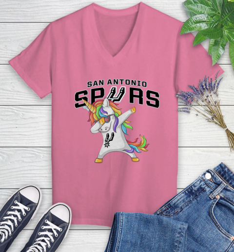 San Antonio Spurs NBA Basketball Funny Unicorn Dabbing Sports Women's V-Neck T-Shirt 13