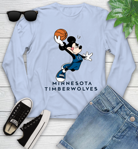NBA Basketball Minnesota Timberwolves Cheerful Mickey Mouse Shirt Youth Long Sleeve 9