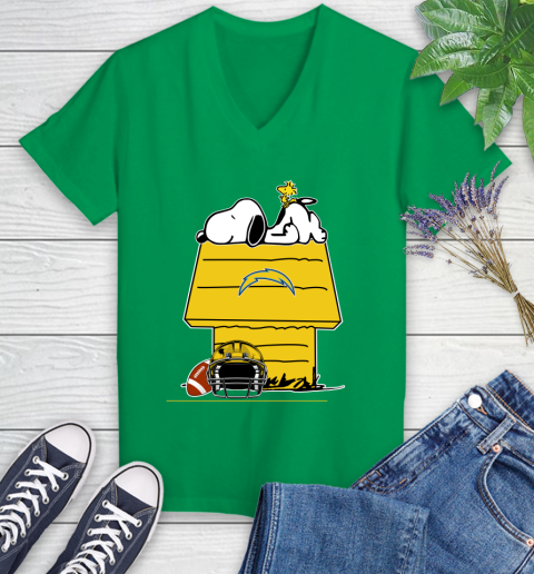 Los Angeles Chargers NFL Football Snoopy Woodstock The Peanuts Movie Women's V-Neck T-Shirt 5
