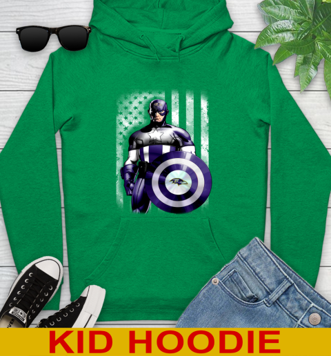 Baltimore Ravens NFL Football Captain America Marvel Avengers American Flag Shirt Youth Hoodie 8
