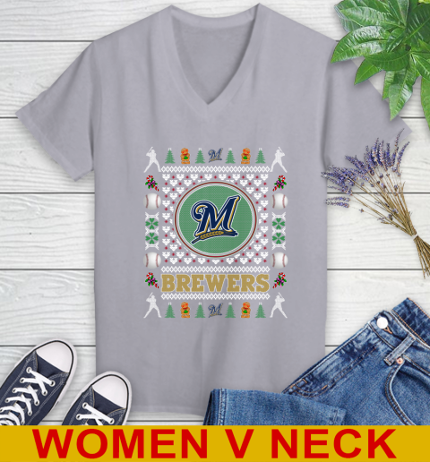 Milwaukee Brewers Merry Christmas MLB Baseball Loyal Fan Women's V-Neck T-Shirt 4
