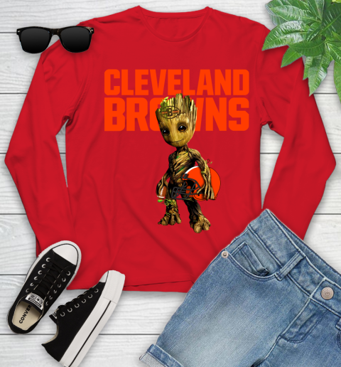 Cleveland Browns NFL Football Groot Marvel Guardians Of The Galaxy Youth Long Sleeve 11
