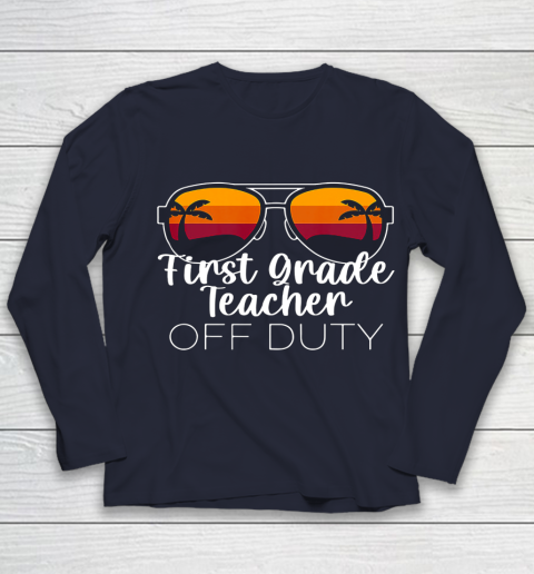 1st Grade Teacher Off Duty Sunglasses Beach Sunset Youth Long Sleeve 2