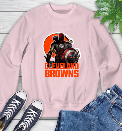 NFL Captain America Thor Spider Man Hawkeye Avengers Endgame Football Cleveland Browns Sweatshirt 9