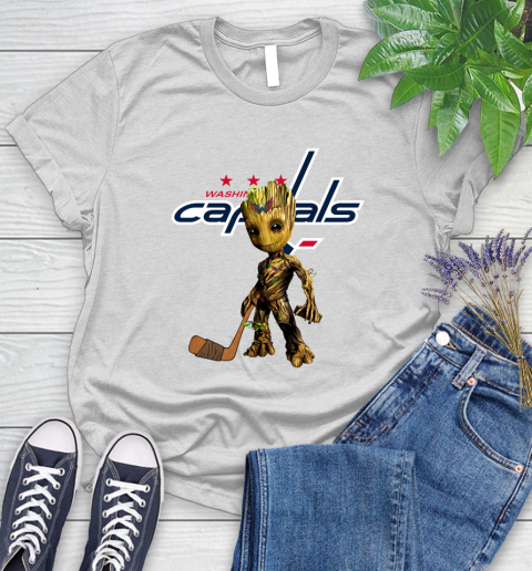 Washington Capitals NHL Hockey Groot Marvel Guardians Of The Galaxy Women's T-Shirt