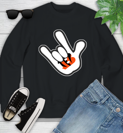 Cincinnati Bengals NFL Football Mickey Rock Hand Disney Youth Sweatshirt 2