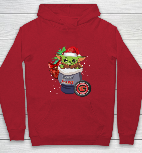 Calgary Flames Christmas Baby Yoda Star Wars Funny Happy NHL Youth Hoodie 9