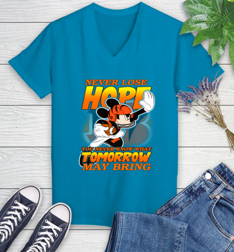 Cincinnati Bengals NFL Football Mickey Disney Never Lose Hope Women's V-Neck T-Shirt 7