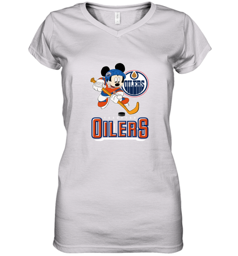 NHL Hockey Mickey Mouse Team Edmonton Oilers Women's V-Neck T-Shirt