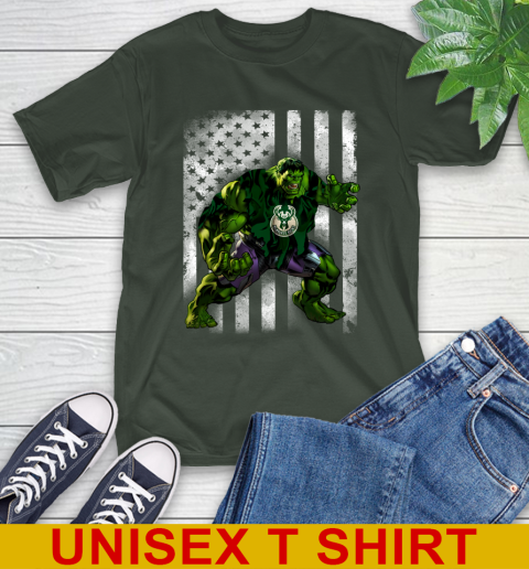 Milwaukee Bucks Hulk Marvel Avengers NBA Basketball American Flag T-Shirt 6