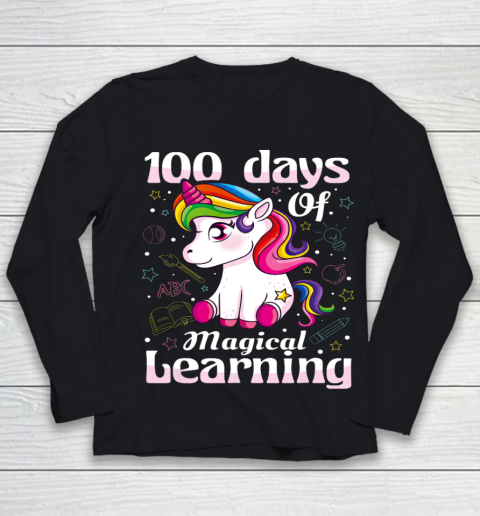100th Day of School Unicorn T Shirt Girls 100 Days of School Youth Long Sleeve