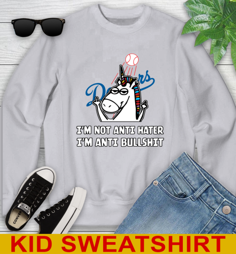 Los Angeles Dodgers MLB Baseball Unicorn I'm Not Anti Hater I'm Anti Bullshit Youth Sweatshirt 4