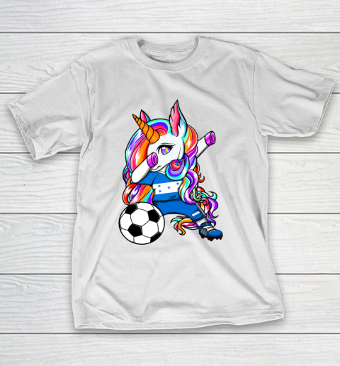 Dabbing Unicorn Honduras Soccer Fans Jersey Flag Football T-Shirt 13