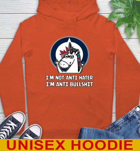 Winnipeg Jets NHL Hockey Unicorn I'm Not Anti Hater I'm Anti Bullshit Hoodie 5