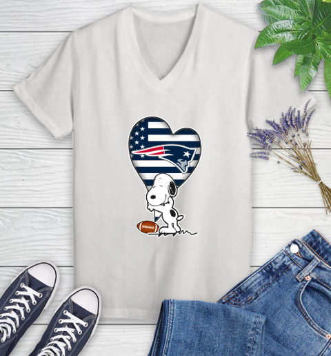 New England Patriots NFL Football The Peanuts Movie Adorable Snoopy Women's V-Neck T-Shirt