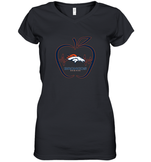 Apple Heartbeat Teacher Symbol Denver Broncos Women's V-Neck T-Shirt