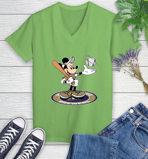 MLB Baseball Milwaukee Brewers Cheerful Mickey Disney Shirt Women's V-Neck T-Shirt 9