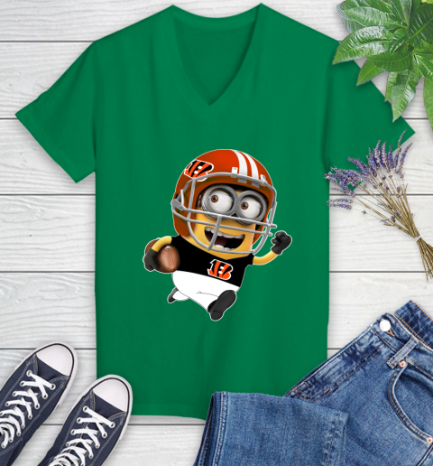 NFL Cincinnati Bengals Minions Disney Football Sports Women's V-Neck T-Shirt 5