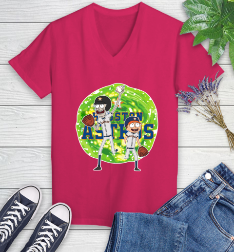 MLB Houston Astros Rick And Morty Baseball Sports Women's V-Neck T-Shirt 9