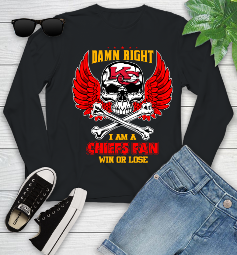 NFL Damn Right I Am A Kansas City Chiefs Win Or Lose Skull Football Sports  Youth Long Sleeve