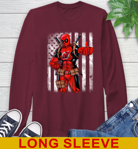 NHL Hockey New Jersey Devils Deadpool American Flag Shirt Long Sleeve T-Shirt 7