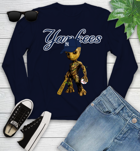MLB New York Yankees Groot Guardians Of The Galaxy Baseball Youth Long Sleeve 3