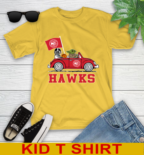 NBA Basketball Atlanta Hawks Darth Vader Baby Yoda Driving Star Wars Shirt Youth T-Shirt 8