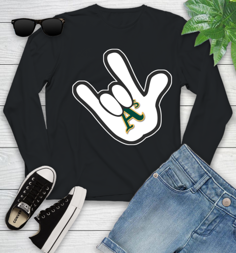 Oakland Athletics MLB Baseball Mickey Rock Hand Disney Youth Long Sleeve 2
