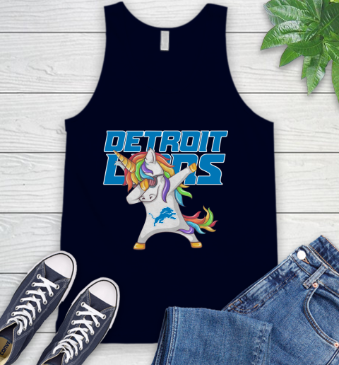 Detroit Lions NFL Football Funny Unicorn Dabbing Sports Tank Top 3