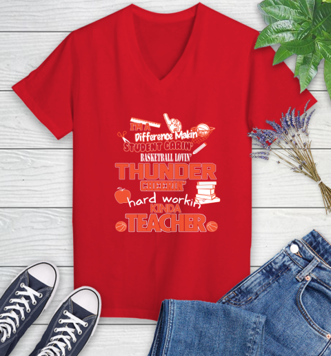 Oklahoma City Thunder NBA I'm A Difference Making Student Caring Basketball Loving Kinda Teacher Women's V-Neck T-Shirt 11
