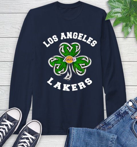 NBA Los Angeles Lakers Three Leaf Clover St Patrick's Day Basketball Sports Long Sleeve T-Shirt 3