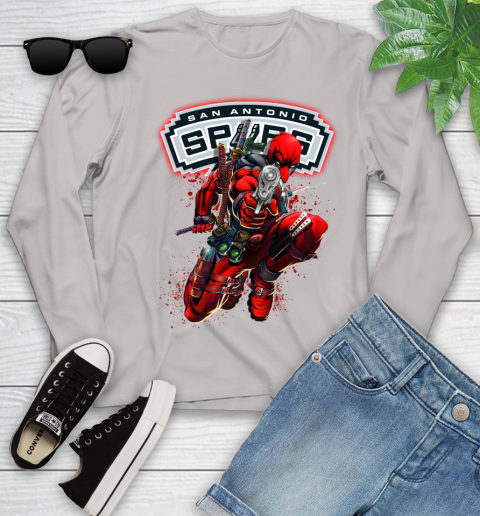 NBA Deadpool Marvel Comics Sports Basketball San Antonio Spurs Youth Long Sleeve 12