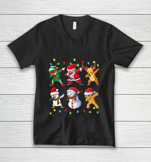 Dabbing Santa Elf Friends Christmas Kids Boys Men Xmas V-Neck T-Shirt