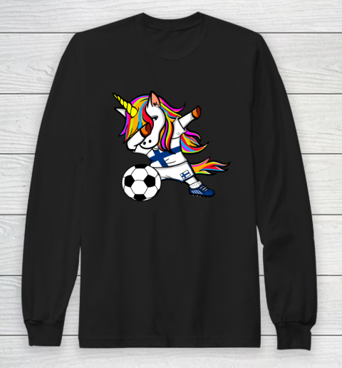 Funny Dabbing Unicorn Finland Football Finnish Flag Soccer Long Sleeve T-Shirt
