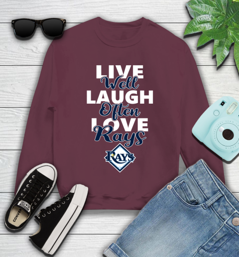 MLB Baseball Tampa Bay Rays Live Well Laugh Often Love Shirt Youth Sweatshirt 3