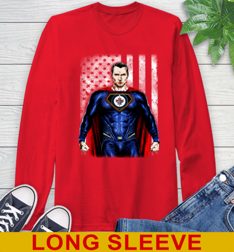 NHL Hockey Winnipeg Jets Superman DC Shirt Long Sleeve T Shirt Tee For Sports