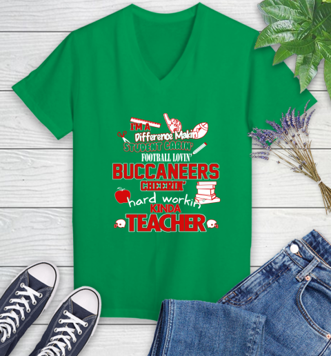 Tampa Bay Buccaneers NFL I'm A Difference Making Student Caring Football Loving Kinda Teacher Women's V-Neck T-Shirt 5