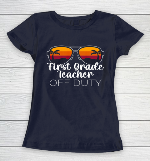 1st Grade Teacher Off Duty Sunglasses Beach Sunset Women's T-Shirt 2