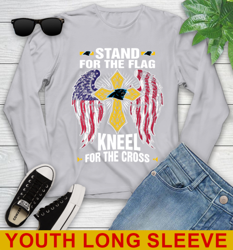 NFL Football Carolina Panthers Stand For Flag Kneel For The Cross Shirt Youth Long Sleeve 5