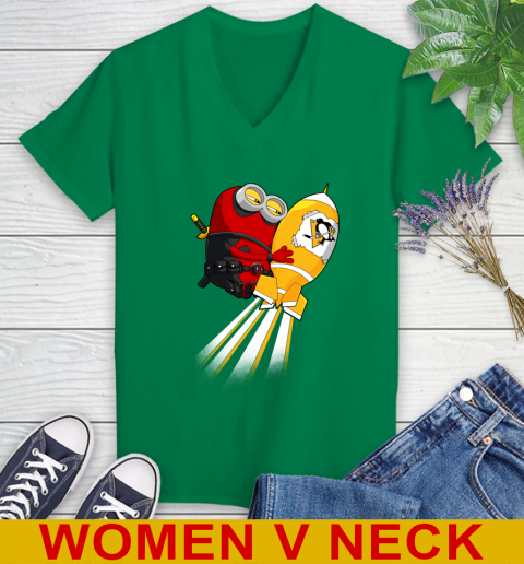 NHL Hockey Pittsburgh Penguins Deadpool Minion Marvel Shirt Women's V-Neck T-Shirt 5