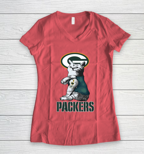 NFL Football My Cat Loves Green Bay Packers Women's V-Neck T-Shirt 4