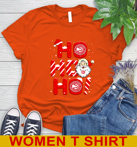 Atlanta Hawks NBA Basketball Ho Ho Ho Santa Claus Merry Christmas Shirt Women's T-Shirt - Image 4