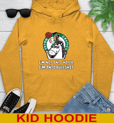 Boston Celtics NBA Basketball Unicorn I'm Not Anti Hater I'm Anti Bullshit Youth Hoodie 3