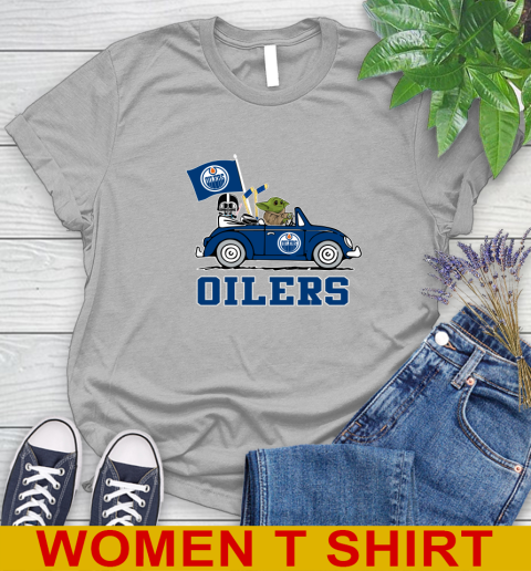 NHL Hockey Edmonton Oilers Darth Vader Baby Yoda Driving Star Wars Shirt Women's T-Shirt 5