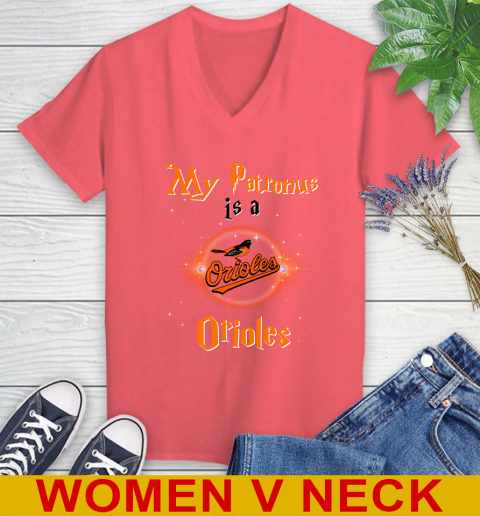 MLB Baseball Harry Potter My Patronus Is A Baltimore Orioles Women's V-Neck T-Shirt 6