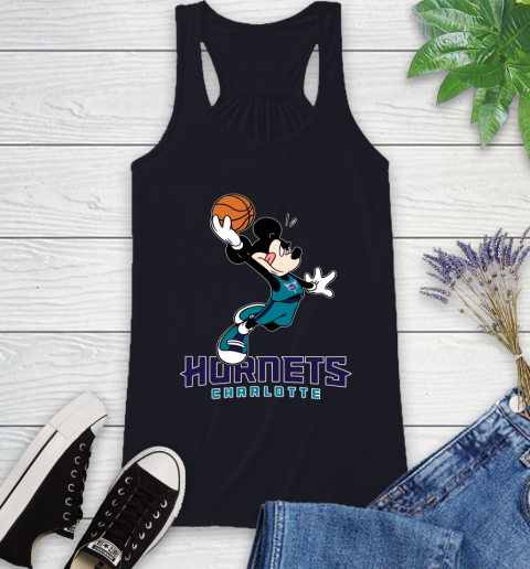NBA Basketball Charlotte Hornets Cheerful Mickey Mouse Shirt Racerback Tank 9